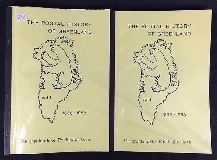 The Postal History of Greenland 1836-1858, Bind I: Generelt kildeskrift fra hele perioden, 194 sider og Bind II: Perioden 1939-1945, 142 sider. De grønlandske Posthistorikere. Engelsk tekst.