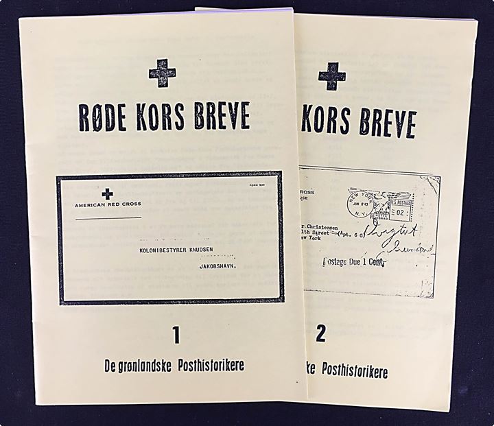 Røde Kors Breve, 2 kildehæfter vedr. Røde Kors forsendelser. 20+21 sider. De grønlandske Posthistorikere.