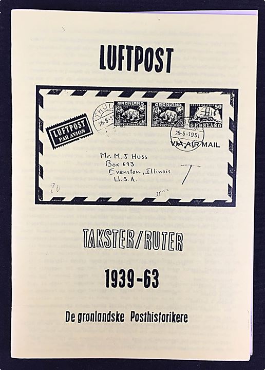 Luftpost, Takster/Ruter 1939-63 kildehæfte på 30 sider. De grønlandske Posthistorikere.