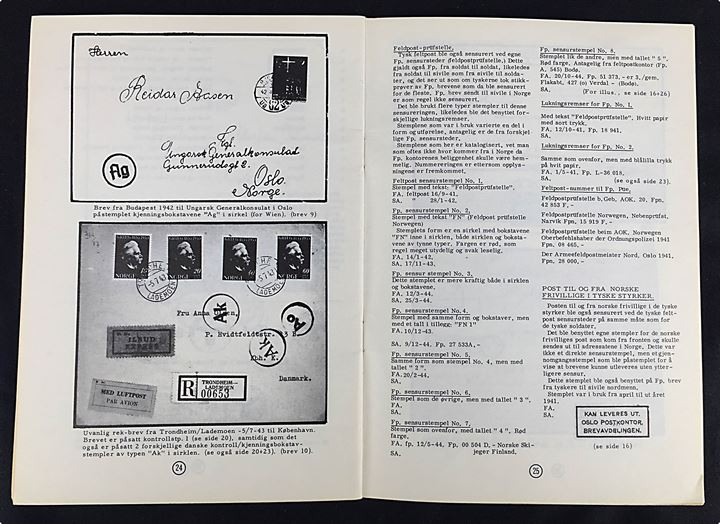 Tysk postcensur i Norge under 2. verdenskrig 1940-45 af Bjarne J. Fjeld. Lille illustreret håndbog. 30 sider.