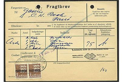1 kr. Rigsvåben Postfærge provisorium i parstykke på fragtbrev fra Esbjerg d. 10.6.1961 til Fanø.