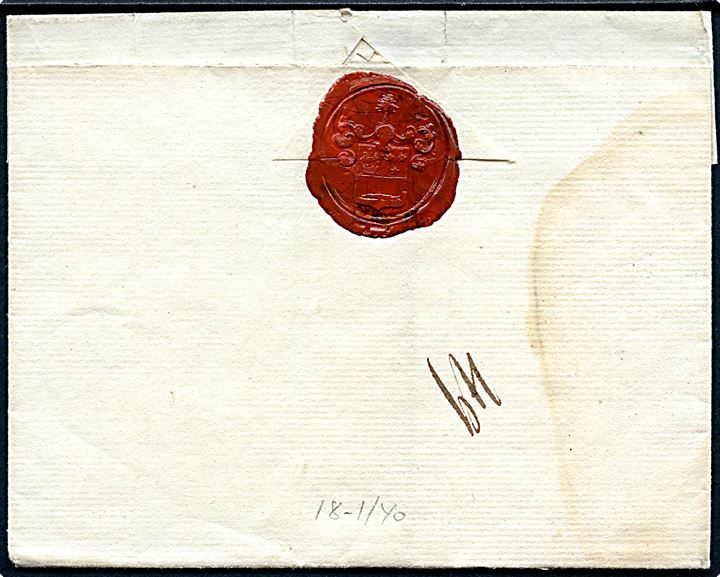 1827. Francobrev mærket Betalt med laksegl til Oberstlieutnant og Divisionsqvartermester v. Steinmann i Kjøbenhavn. Noteret Ørbechlunde d. 13.10.1827. Uden indhold.