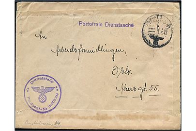 Ufrankeret tysk feltpostbrev stemplet Feldpost d. 14.3.1943 til Arbejdsformidlingen i Oslo. Briefstempel fra Feldpost-Nr. 29308AM (= Heeresunterkunftsverwaltung 259 i Oslo). 