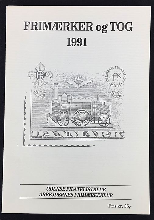 Frimærker og Tog 1991 udstillingskatalog med artikler om bl.a. O.A.T.-stempler på forsendelser fra det nordatlantiske område og Frimærkeautomater i Odense. 112 sider.