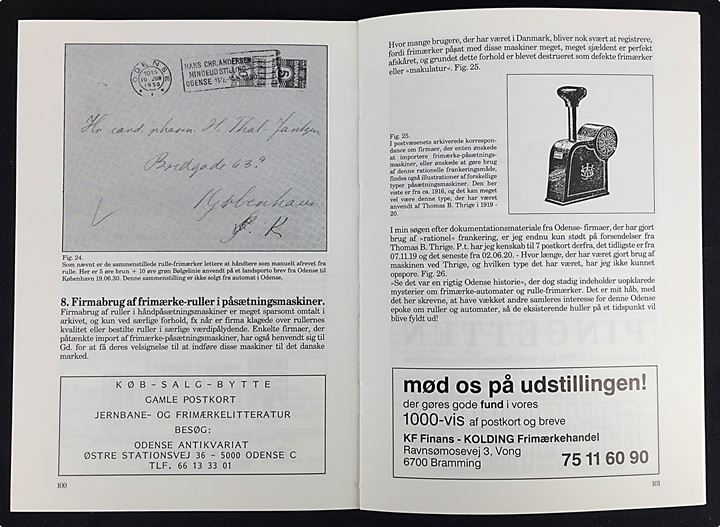 Frimærker og Tog 1991 udstillingskatalog med artikler om bl.a. O.A.T.-stempler på forsendelser fra det nordatlantiske område og Frimærkeautomater i Odense. 112 sider.