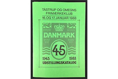 Tåstrup og Omegns Frimærkeklub 45 år, udstillingskatalog med artikel om første luftpost til Grønland. 38 sider.