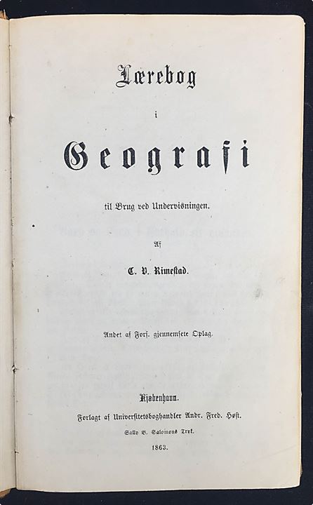Lærebog i Geografi til Brug ved Undervisningen af Christian Vilhelm Rimestad. 476 sider.