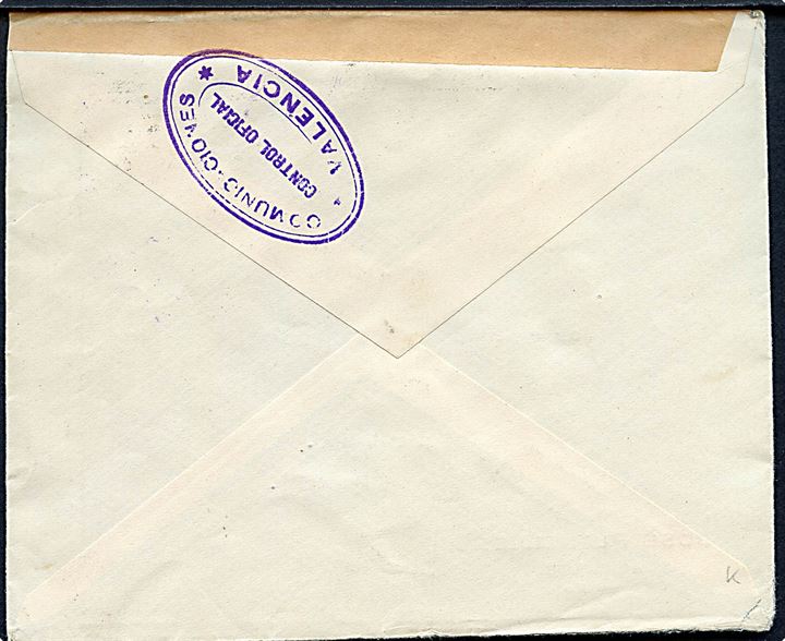 50 cts. og 5 cts. Alicante velgørenheds udg. på brev fra Alicante d. 21.11.1936 til Aarhus, Danmark. Åbnet af spansk censur i Valencia.