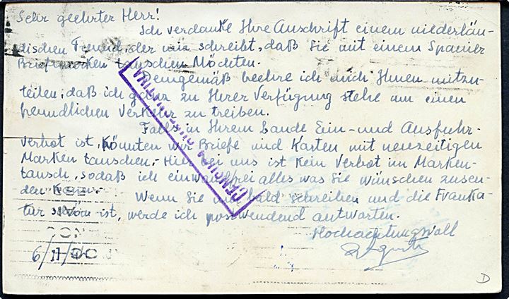 10 cts. Franco utakket, 15 cts. Rytter og 20 cts. Ano Santo 1943 på brevkort fra Zaragoza d. 6.11.1944 til Aalborg, Danmark. Spansk og tysk censur.