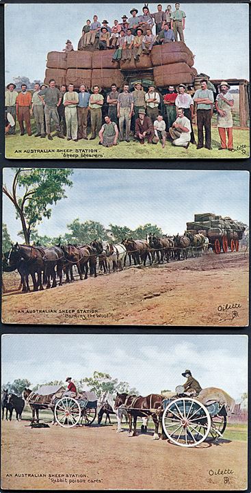 4 kort An Australien Sheep Station. Raphael Tuck & Sons Oilette serie I, no. 9345. 