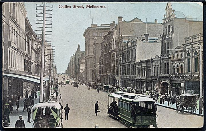 Collins Street, Melbourne. Med sporvogne. U/no. 