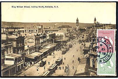 Australien. King William Street, looking South, Adelaide, S. A. Med sporvogne. No. 52309. 