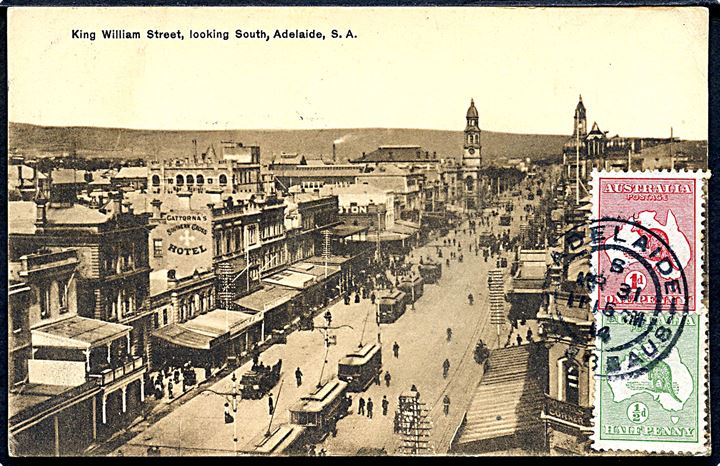 Australien. King William Street, looking South, Adelaide, S. A. Med sporvogne. No. 52309. 