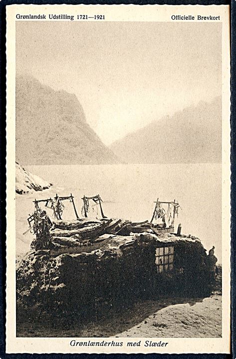 Grønland. Grønlænderhus med slæder. Grønlandsk Udstilling 1721 - 1921. Stenders u/no. 