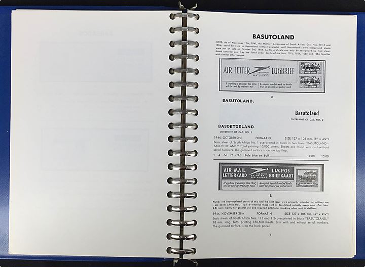 Catalogue of Aerograms af F. W. Kassler. To ringbind: Bind 1 med USA, FN og lande A-G og Bind 2 med lande G-Z. Stadig brugbart katalog over områder som ellers er vanskelige af finde kataloger om. 