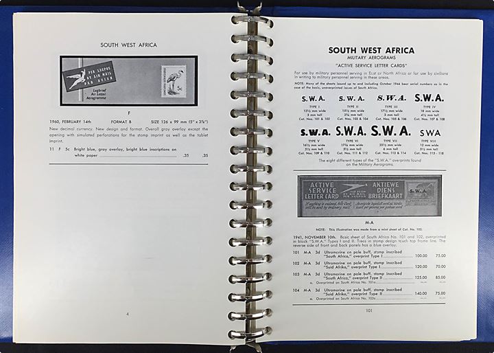 Catalogue of Aerograms af F. W. Kassler. To ringbind: Bind 1 med USA, FN og lande A-G og Bind 2 med lande G-Z. Stadig brugbart katalog over områder som ellers er vanskelige af finde kataloger om. 