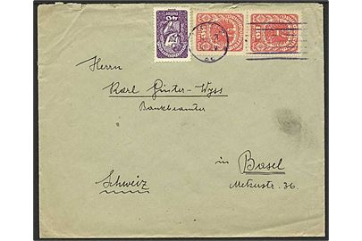 40 h. og 80 h. (par) Deutschösterreich udg. på brev fra Linz d. 8.6.1920 til Basel, Schweiz.