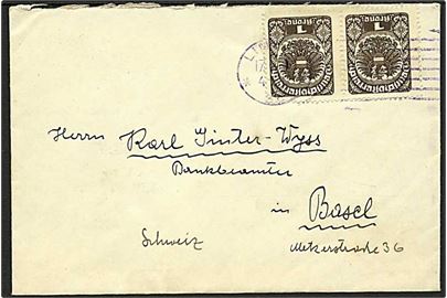 1 kr. Deutschösterreich udg. i parstykke på brev fra Linz d. 17.10.1920 til Basel, Schweiz.