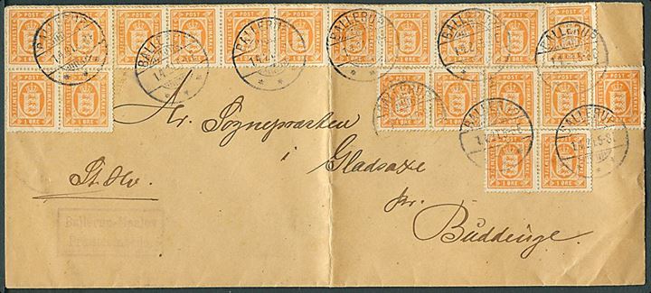 1 øre Tjenestemærke (20) på tjenestebrev fra Ballerup d. 1.4.1921 til Gladsaxe pr. Buddinge. Lodret fold.