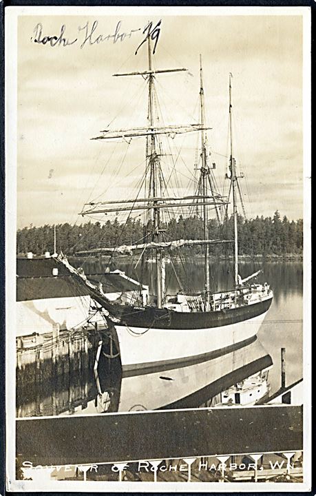 Archer, amerikansk 3-mastet skonnert i Roche Harbor, Washington. Fotokort u/no.