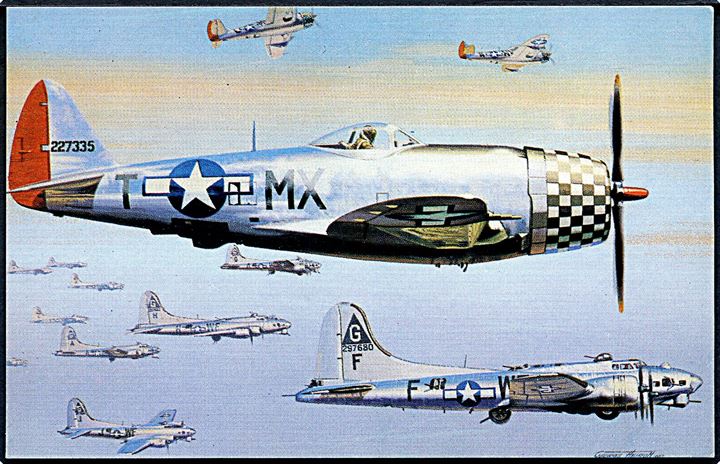 Republic P-47 Thunderbold (42-23335) og Boeing B17 (42-97680) og andre på moderne kort. Uden adresselinier.