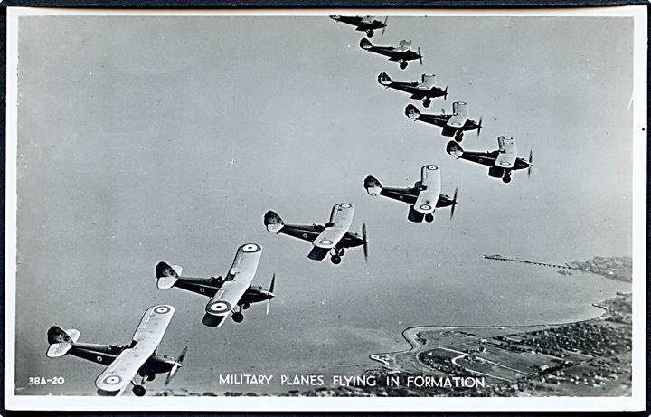 RAF biplan i formation. Valentine's no. 38a-20.