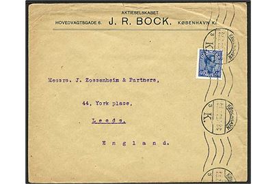 40 øre Chr. X single på brev fra København d. 23.7.1923 til Leeds, England.