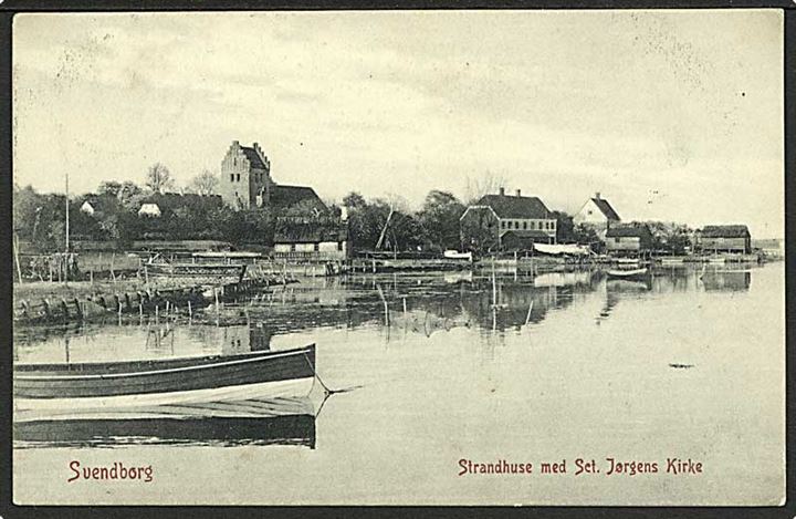 Parti fra Strandhuse med Sct. Jørgens Kirke. W.K.F. no. 1010.