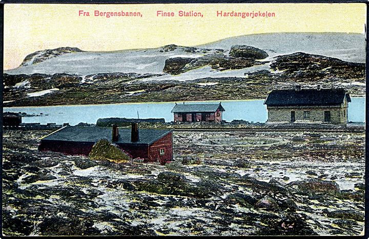 Norge. Fra Bergesbanen. Finse Station. Hardangerjøkelen. N. K. no. 1373. 