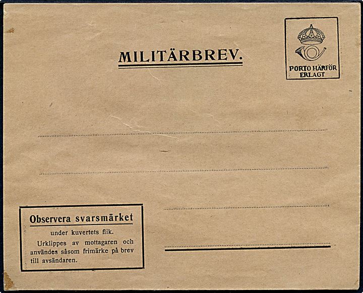 Militärbrev Oskarshamn udg. fra 1929 (Facit type M1) uden svarmærke. Ubrugt.