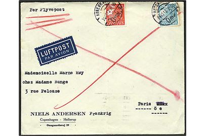 15 øre og 25 øre Karavel på luftpostbrev fra København d. 20.12.1933 til Paris, Frankrig.