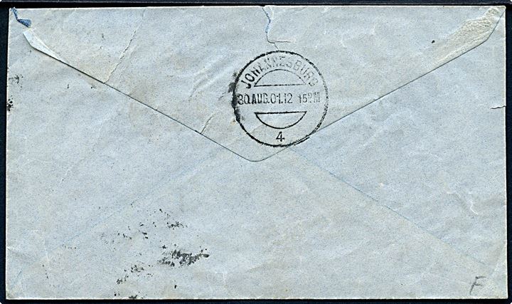 1d Våben på brev fra Pretoria d. 29.8.1901 til Johannesburg. 3-kantet censurstempel fra Pretoria og ovalt stempel fra Johannesburg.