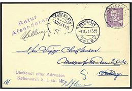 15 øre Fr. IX single på brevkort fra Hellerup d. 4.11.1953 til Valby - eftersendt til København S. og returneret til Hellerup. Stemplet Ubekendt efter Adressen / København S. Distr. Nr..