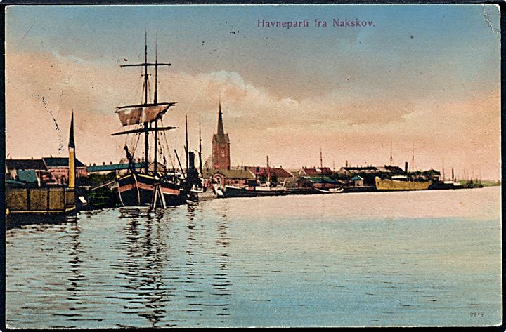 Havneparti fra Nakskov. Th. Øbergs Boghandel u/no.