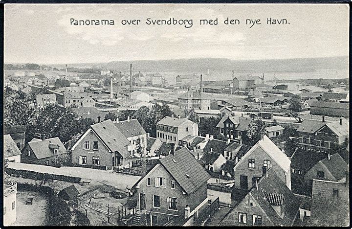 Svendborg. Panorama over Svendborg med den nye Havn. H. Udbye no. 106. 