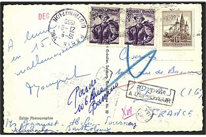 1,60 s. frankeret brevkort fra Salzburg 1959 til Paris, Frankrig. Retur som ubekendt.