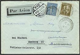 2,25 f. frankeret luftpostbrev fra Paris d. 14.9.1933 via København Luftpost til Hellerup, Danmark - eftersendt til Hamburg, Tyskland.