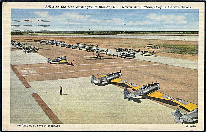 Kingsville Station, U.S. Naval Air Station Corpus Christi med North American Aviation T-6 Texan (SNJ). No. 3B-H490. Anvendt som ufrankeret feltpost.