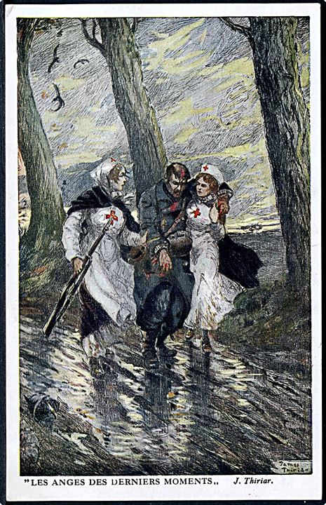 James Thiriar: Les anges des derniers moments, Røde Kors søstre hjælper såret soldat. U/no.