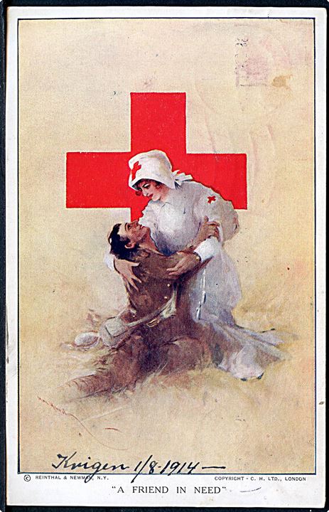 Hurst, Hal: A Friend in Need, Reinthal & Newman no. 2006. Røde Kors søster og såret soldat.