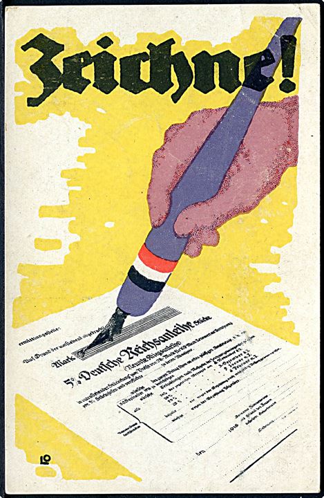Zeichne! Propagandakort anvendt som feltpost i november 1918. U/no.