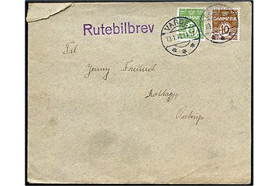 5 øre og 10 øre Bølgelinie på brev fra Rødding annulleret Brørup d. 13.1.1933 og sidestemplet Rutebilbrev via Varde til Outrup.