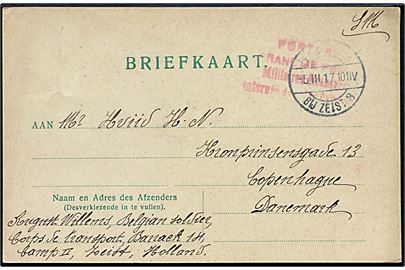 Ufrankeret krigsfangebrev fra interneret belgisk soldat i Lager Zeist d. 5.3.1917 til København, Danmark.