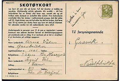 15+15 øre helsagsbrevkort Skotøykort fra Selliset d. 30.10.1944 til Naustbukta.