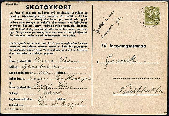 15+15 øre helsagsbrevkort Skotøykort fra Selliset d. 30.10.1944 til Naustbukta.