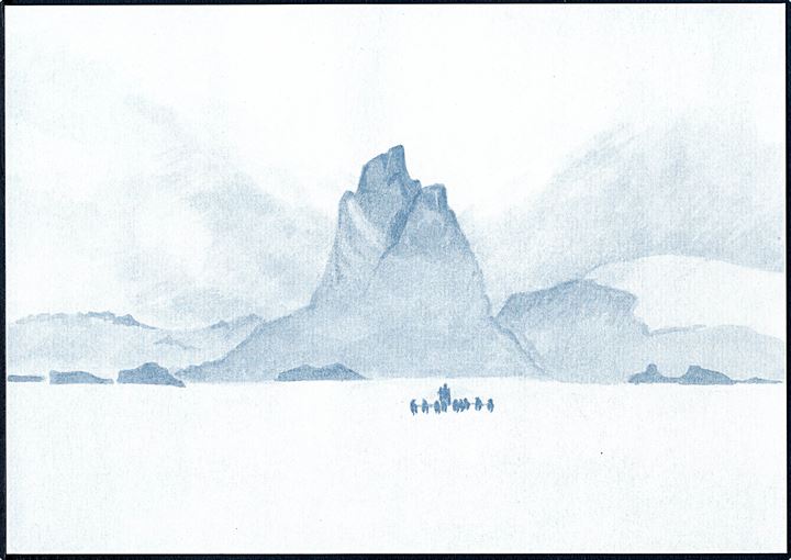 Grønland. Uummannaqfjeldet en vinterdag. Det andet miniatureark fra Grønland. Hafniablok II, udgivet d. 16 Oktober 1987. Grønlands Postvæsen no. 10 / 87. 21 x 14,8 cm. 