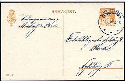10 øre helsagsbrevkort (fabr. 109-H) annulleret med brotype IIIc Stubbekjøbing d. 12.2.1934 til Nykøbing F.