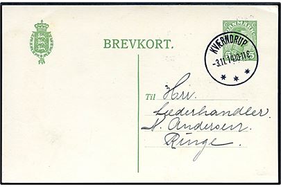 5 øre Chr. X helsagsbrevkort annulleret med brotype IIIb Kværndrup d. 3.11.1914 til Ringe.