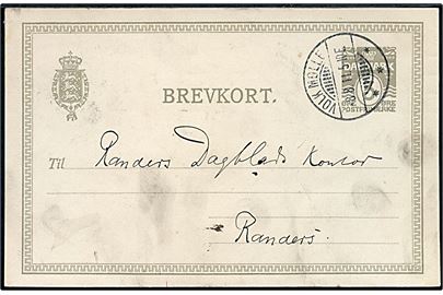 3 øre helsagsbrevkort sendt lokalt og annulleret med brotype Ia Volk Mølle d. 8.8.1911 til Randers.