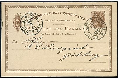 6 øre helsagsbrevkort fra Kjøbenhavn annulleret med svensk bureaustempel PKXP No. 2 C. UTR. U. d., 17.9.1883 til Göteborg.